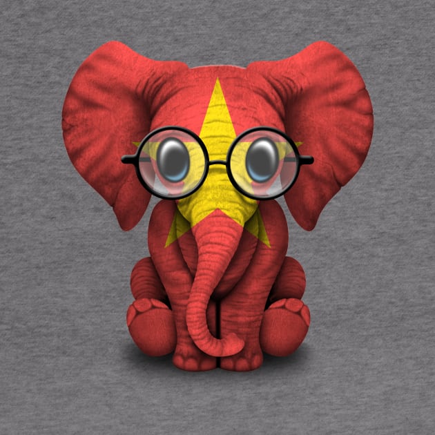 Baby Elephant with Glasses and Vietnamese Flag by jeffbartels